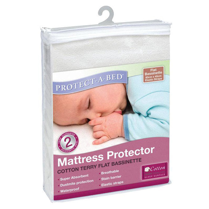 Protect-A-Bed Cotton Terry Elastic Strap Bassinet 45 x 80cm, White