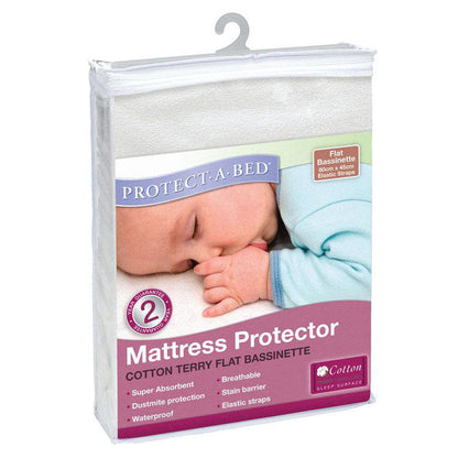 Protect-A-Bed Cotton Terry Elastic Strap Bassinet 45 x 80cm, White