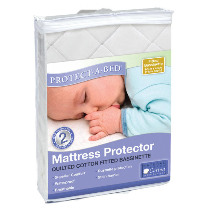 Protect-A-Bed Cotton Quilted Fitted Bassinette 45 x 80, White