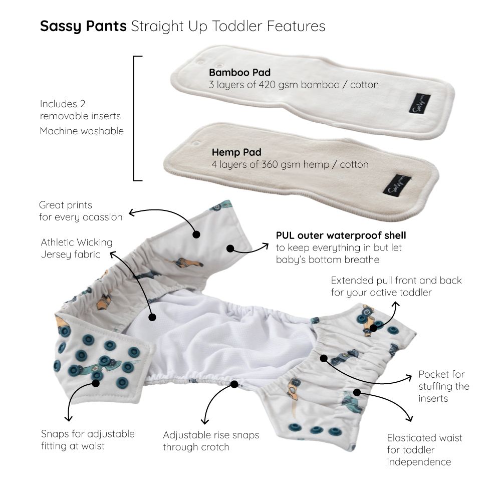 Sassy Pants Straight Up Toddler Nappy - One Size