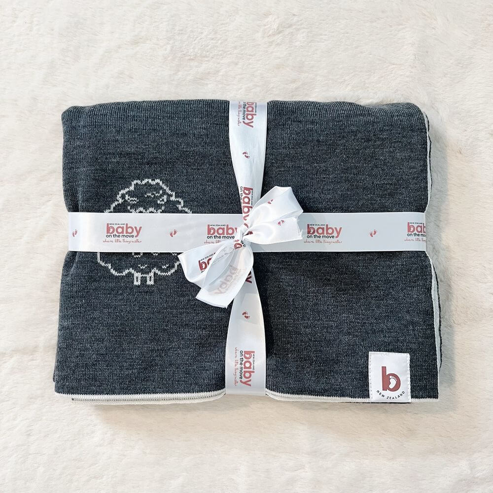 Baby On The Move Reversible Sheep Jacquard Merino Blanket 90 x 100 cm