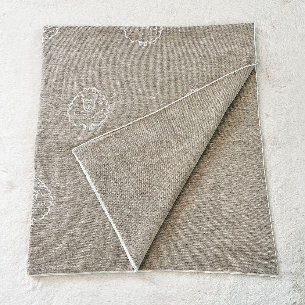 Baby On The Move Reversible Sheep Jacquard Merino Blanket 90 x 100 cm