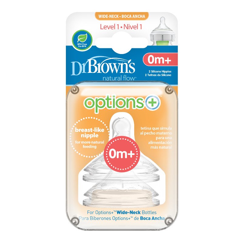 Dr Brown's Wide Neck Level 1 Silicone Teat 2pk (NB-3mths)