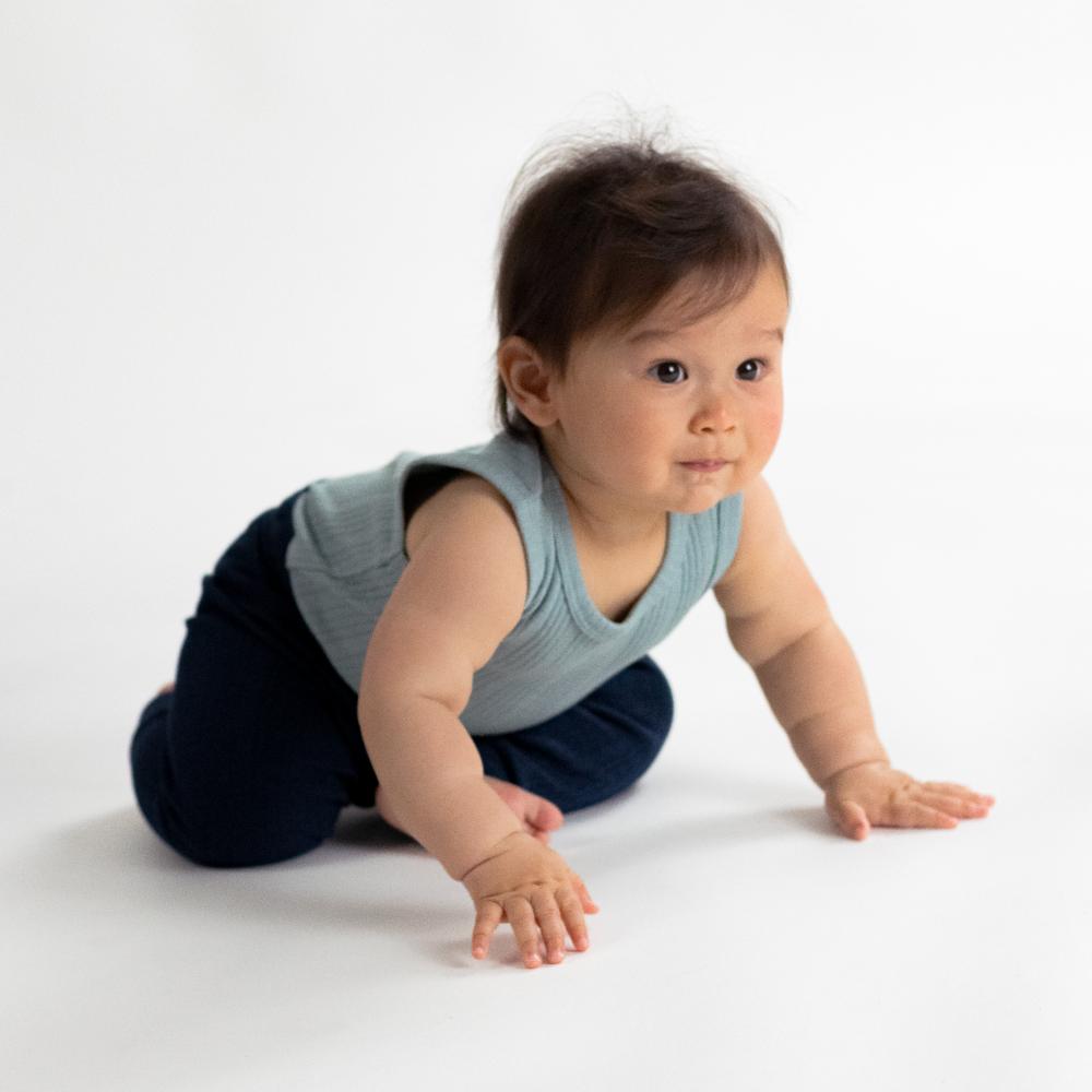 Woolbabe Organic Cotton/Merino Singletsuit Tide Marl