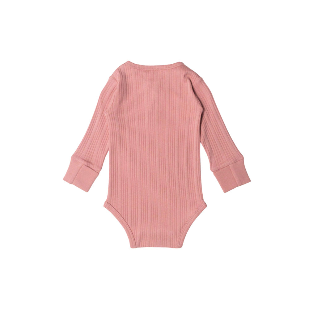 Woolbabe Organic Cotton/Merino Long Sleeve Henley Bodysuit Dusk Marl