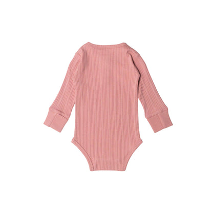 Woolbabe Organic Cotton/Merino Long Sleeve Henley Bodysuit Dusk Marl