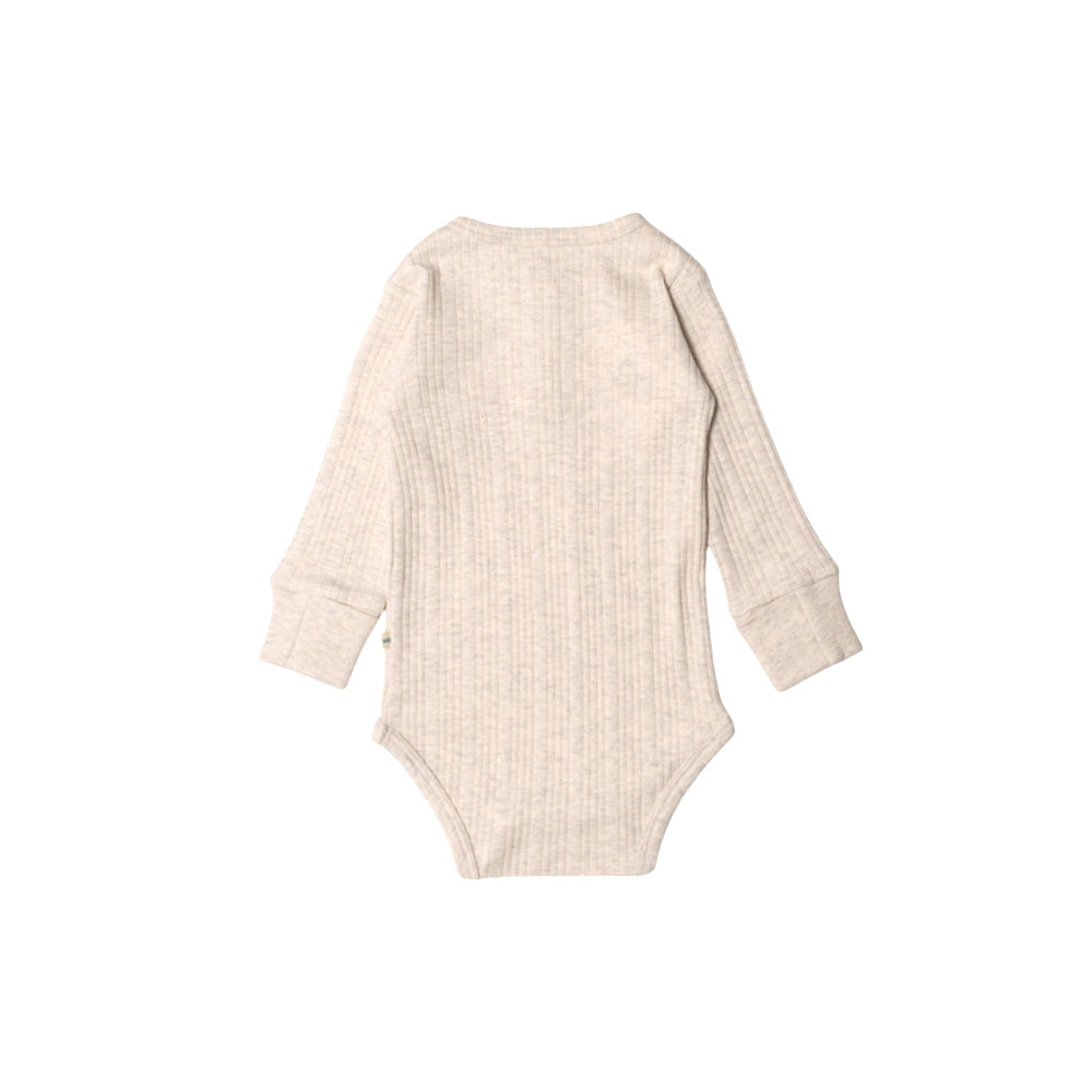 Woolbabe Organic Cotton/Merino Long Sleeve Henley Bodysuit Natural Marl
