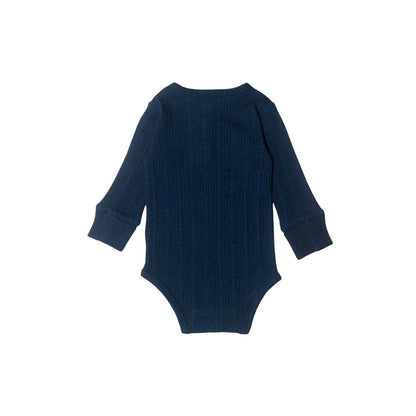 Woolbabe Organic Cotton/Merino Long Sleeve Henley Bodysuit Tekapo Marl