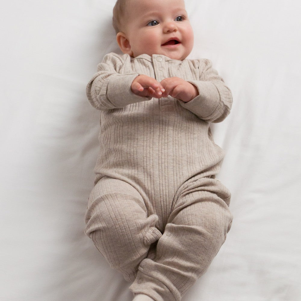 Woolbabe Organic Cotton/Merino Long Sleeve Henley Suit Dune Marl