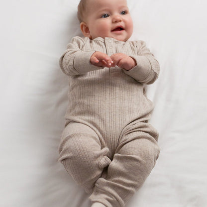 Woolbabe Organic Cotton/Merino Long Sleeve Henley Suit Dune Marl