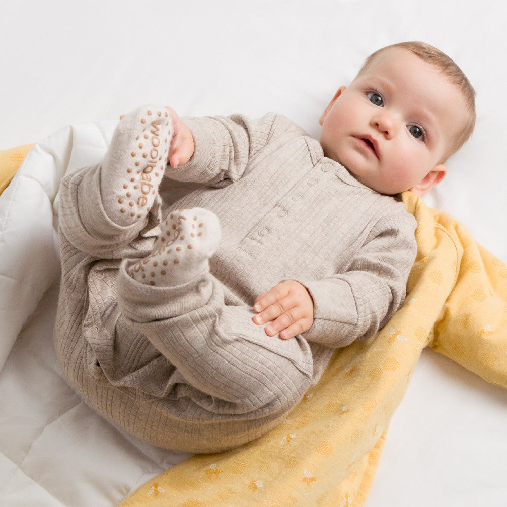 Woolbabe Organic Cotton/Merino Long Sleeve Henley Suit Dune Marl
