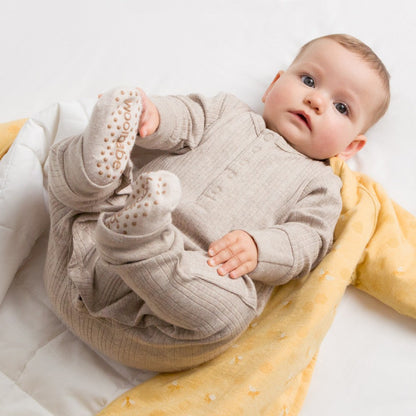 Woolbabe Organic Cotton/Merino Long Sleeve Henley Suit Dune Marl
