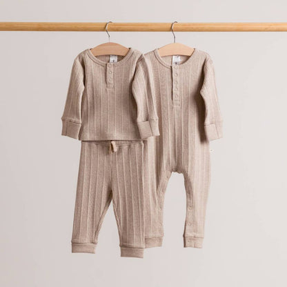 Woolbabe Organic Cotton/Merino Long Sleeve Henley Suit Dune Marl