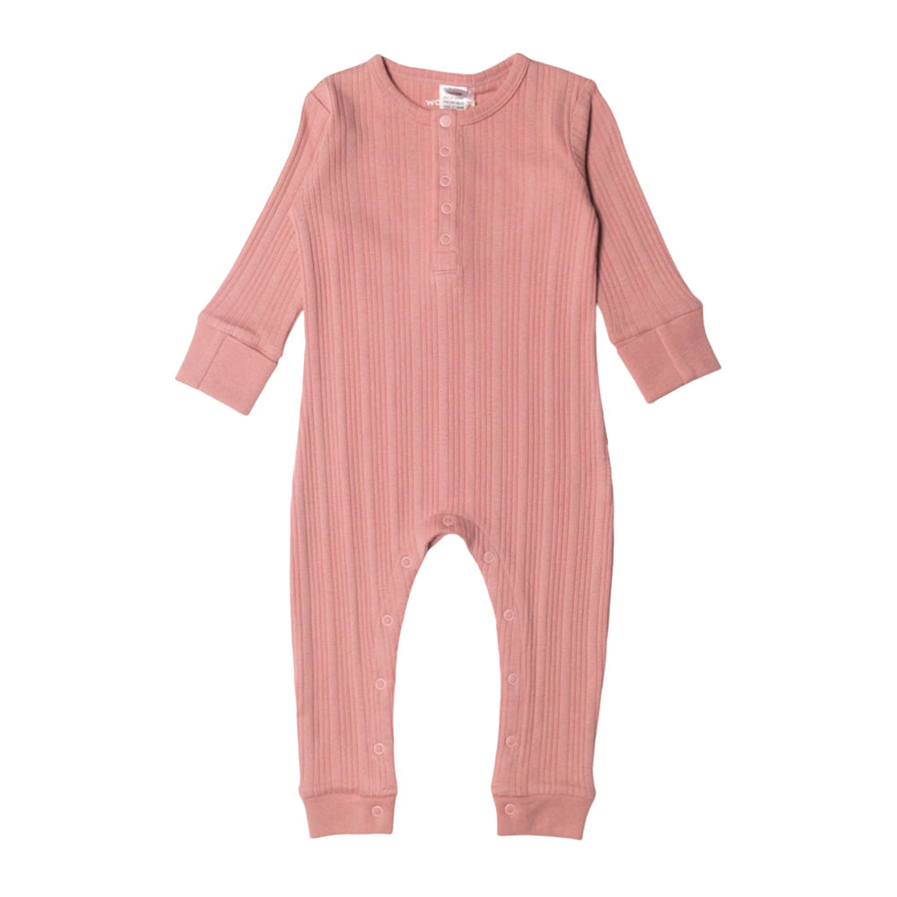 Woolbabe Organic Cotton/Merino Long Sleeve Henley Suit Dusk Marl