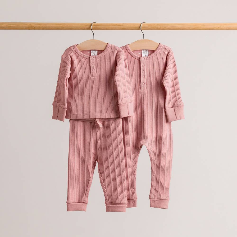 Woolbabe Organic Cotton/Merino Long Sleeve Henley Suit Dusk Marl
