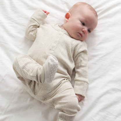 Woolbabe Organic Cotton/Merino Long Sleeve Henley Suit Natural Marl