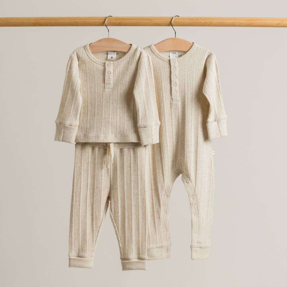 Woolbabe Organic Cotton/Merino Long Sleeve Henley Suit Natural Marl