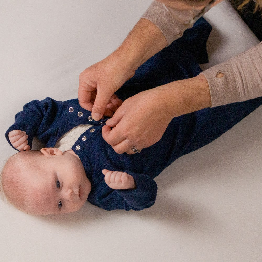 Woolbabe Organic Cotton/Merino Long Sleeve Henley Suit Tekapo Marl