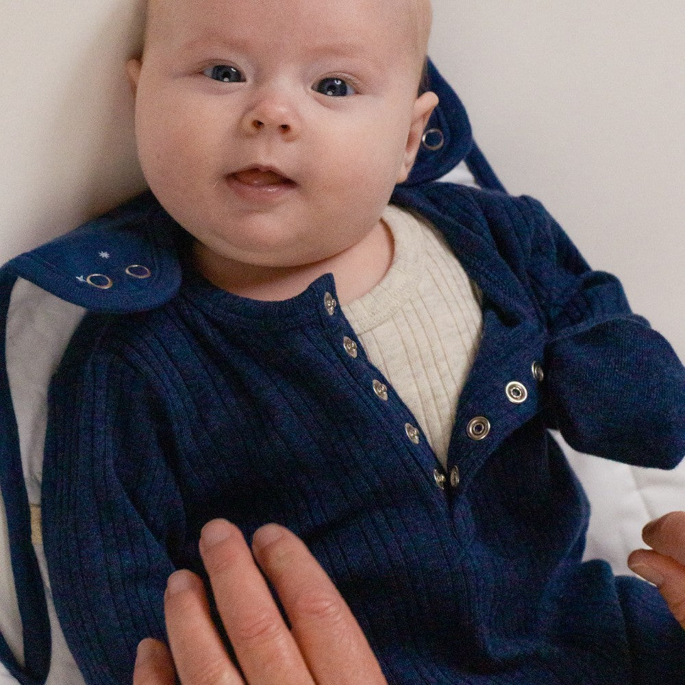 Woolbabe Organic Cotton/Merino Long Sleeve Henley Suit Tekapo Marl