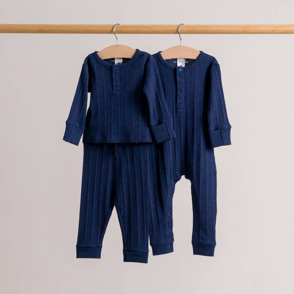 Woolbabe Organic Cotton/Merino Long Sleeve Henley Suit Tekapo Marl