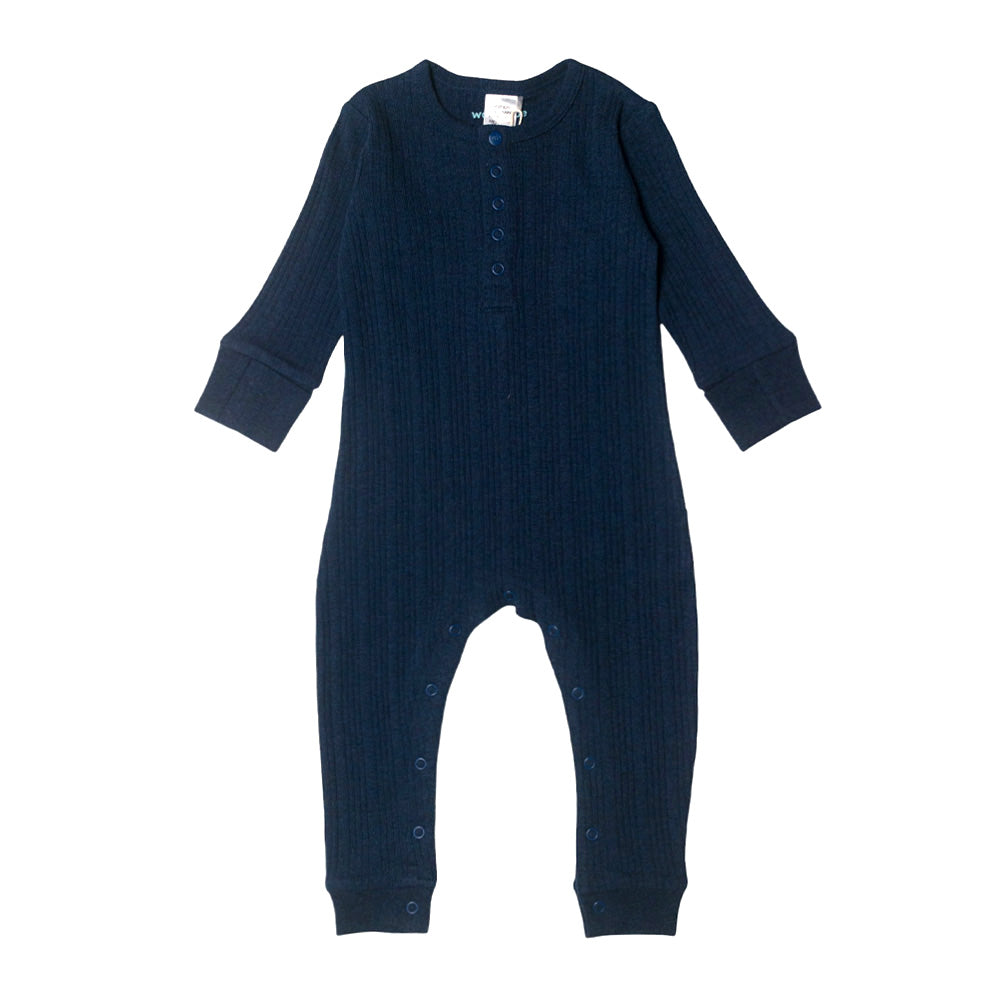 Woolbabe Organic Cotton/Merino Long Sleeve Henley Suit Tekapo Marl