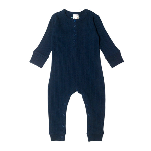 Woolbabe Organic Cotton/Merino Long Sleeve Henley Suit Tekapo Marl