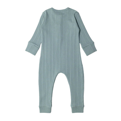 Woolbabe Organic Cotton/Merino Long Sleeve Henley Suit Tide Marl