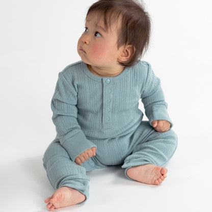 Woolbabe Organic Cotton/Merino Long Sleeve Henley Suit Tide Marl