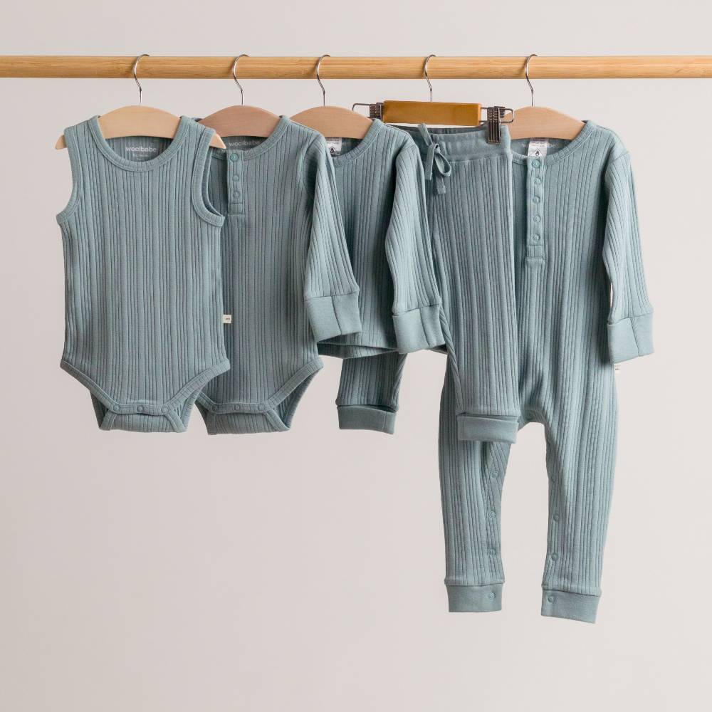 Woolbabe Organic Cotton/Merino Singletsuit Tide Marl