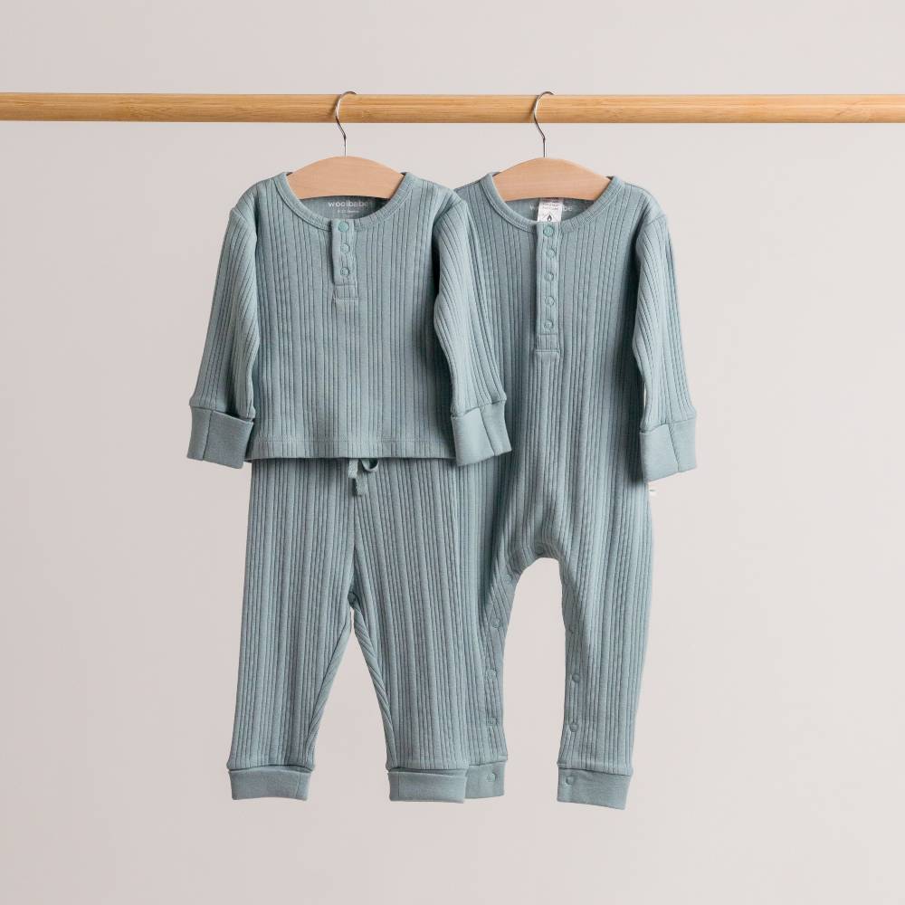 Woolbabe Organic Cotton/Merino Long Sleeve Henley Suit Tide Marl