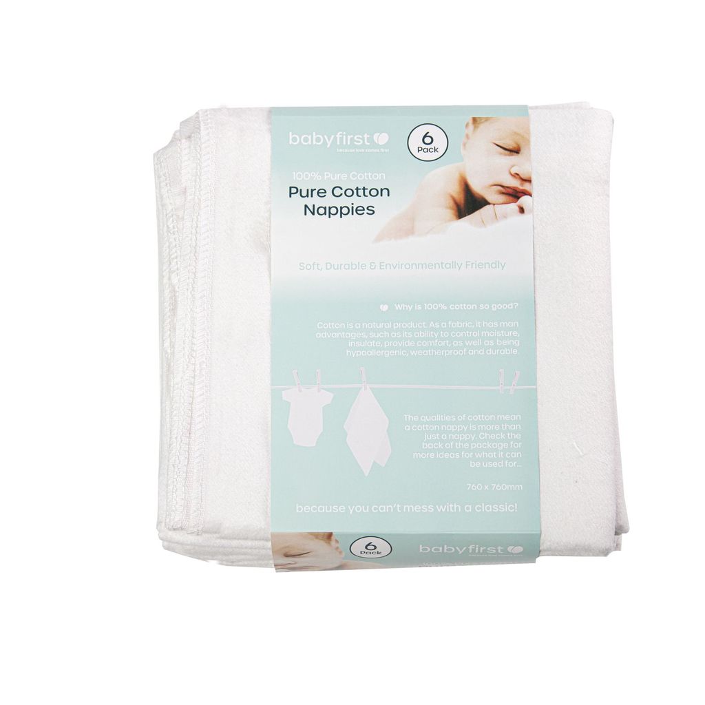 Baby First Pure Cotton Flannelette Nappies 6 Pack