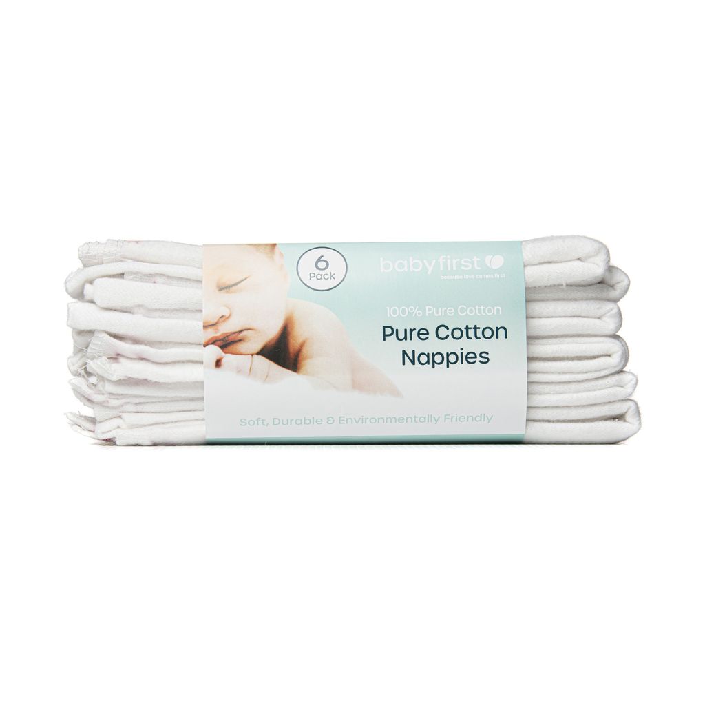 Baby First Pure Cotton Flannelette Nappies 6 Pack