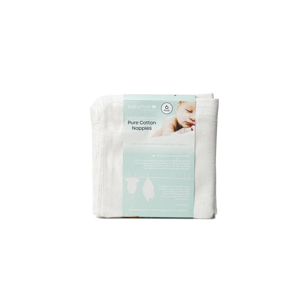 Baby First Pure Cotton Flannelette Nappies 6 Pack