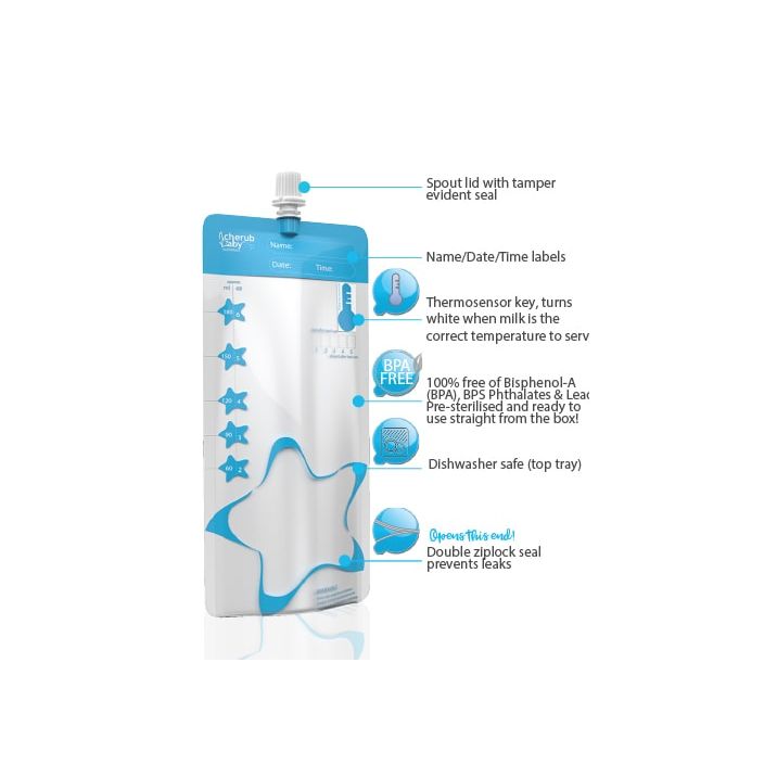 Cherub Baby ThermoSensor Re-usable Breast Milk Storage Bags 10pk