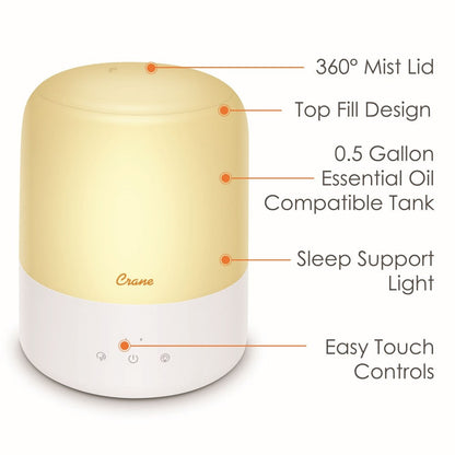 Crane 3 in 1 Cool Mist Humidifier with Aroma Diffuser &amp; Sleep Support Light