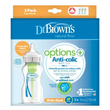 Dr Brown's 270ml Wide Neck Feeding Bottle with Level 1 Teat 3pk