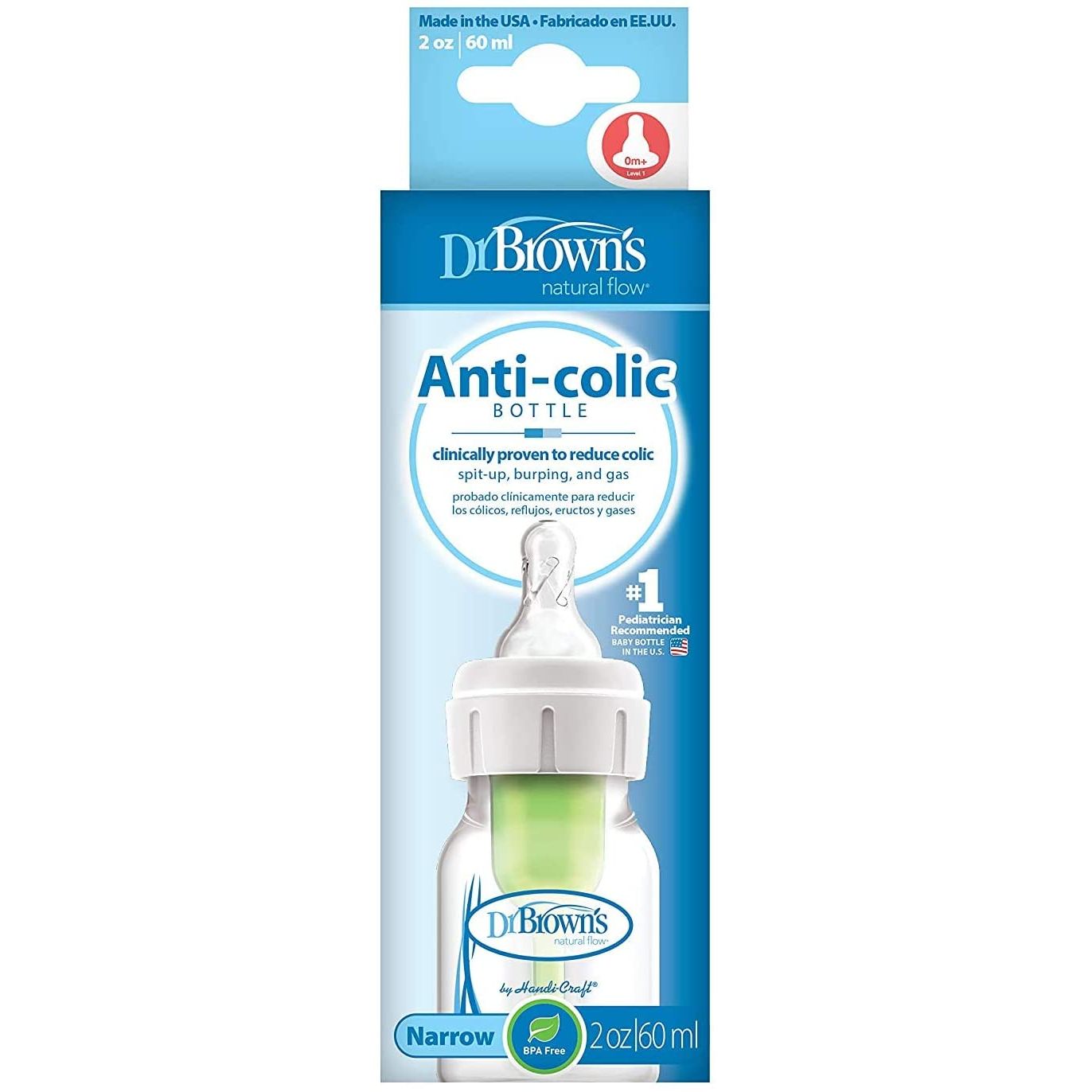 Dr Brown's 60ml Feeding Bottle with Level 1 Teat 1pk