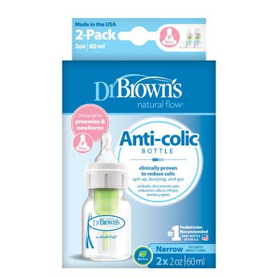 Dr Brown's 60ml Narrow Neck Bottle Prem Teat 2pk