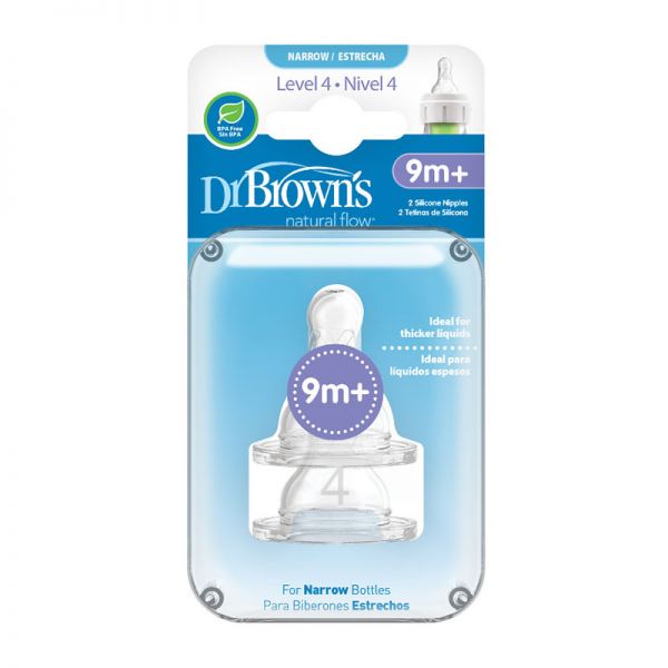 Dr Brown's Narrow Neck Level 4 Teats 2pk (9mths+)