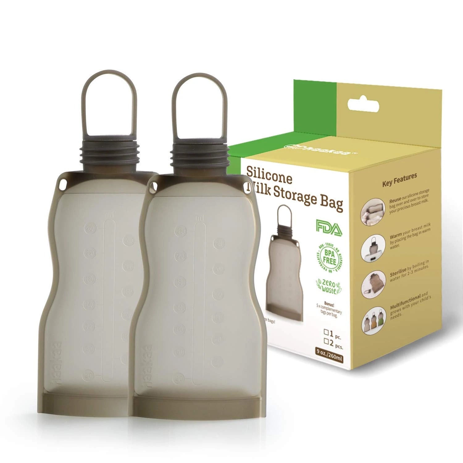 Haakaa Silicone Milk Storage Bag (9oz./260ml) - 2pk