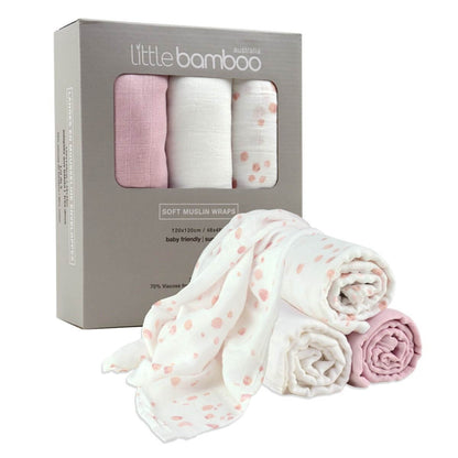 Little Bamboo Muslin Baby Wraps 3pk