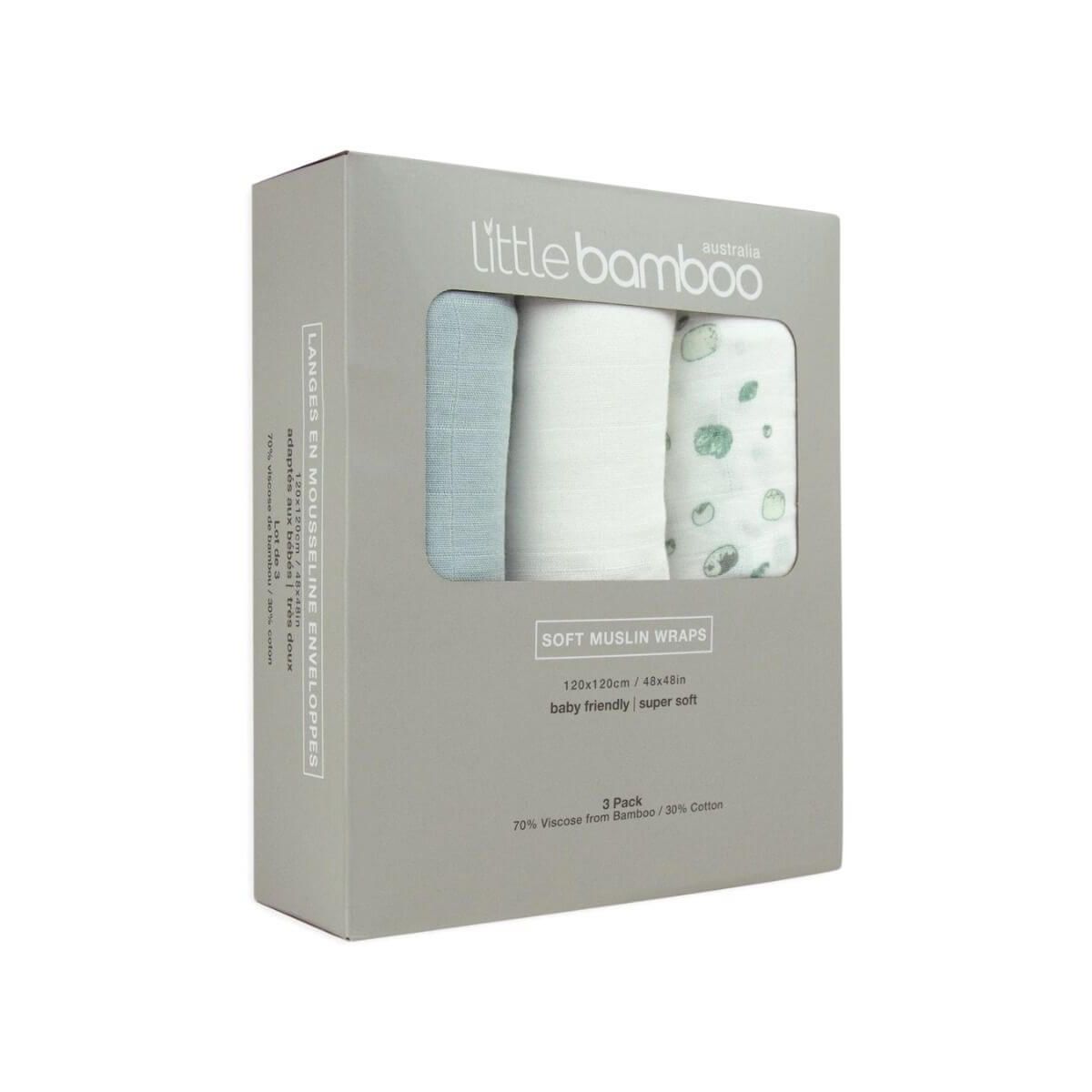 Little Bamboo Muslin Baby Wraps 3pk