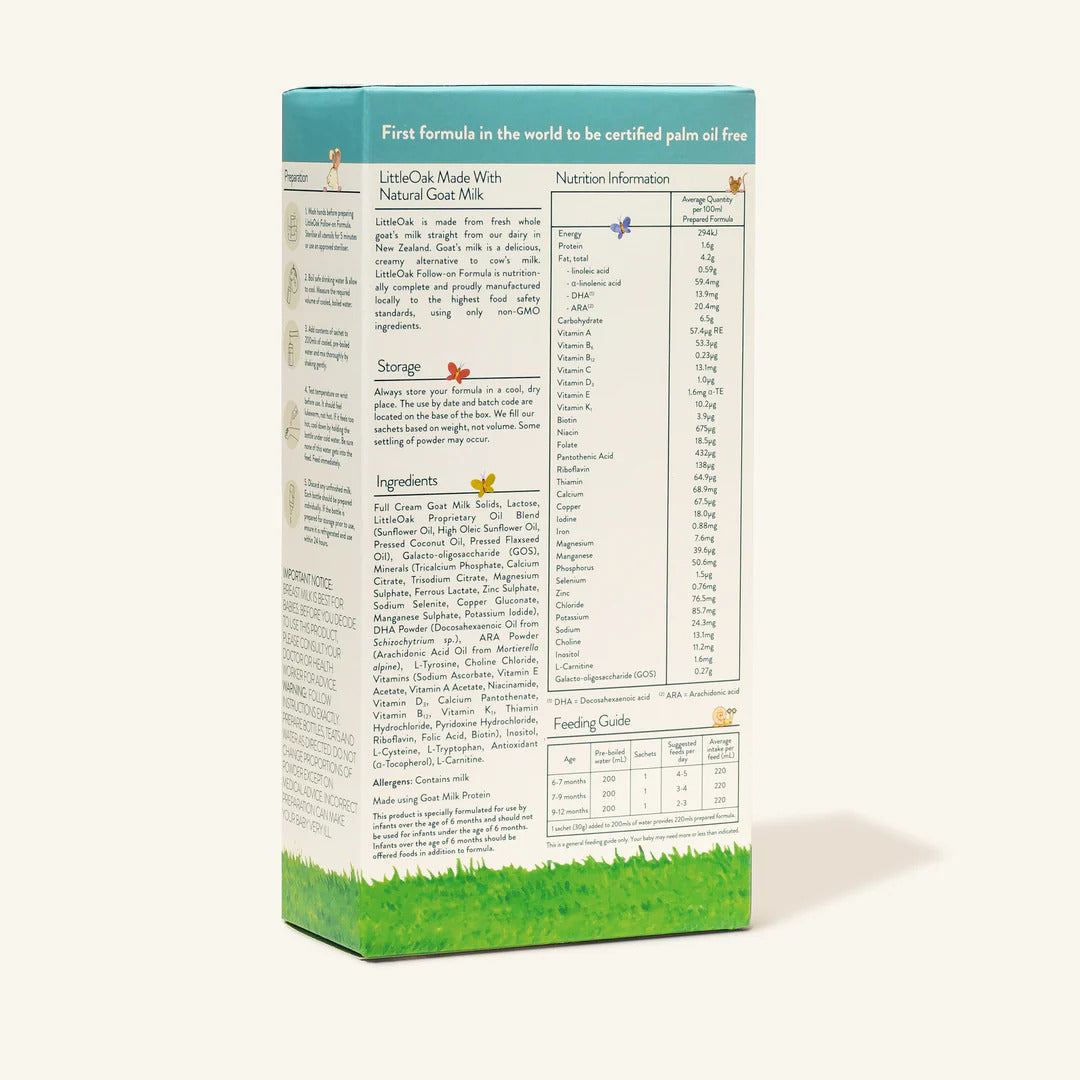 LittleOak Natural Goat Milk Follow-On Formula 6 x 30g Sachets (Stage 2/6-12m)