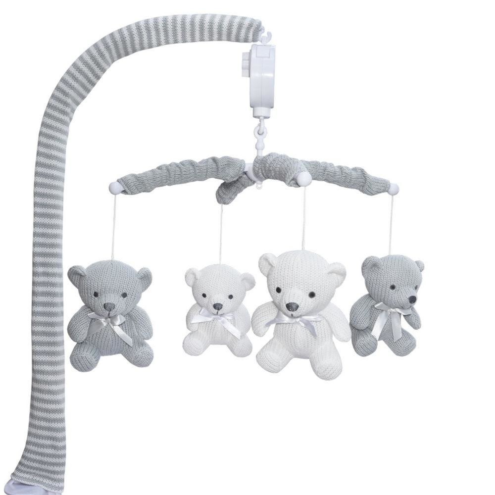 Living Textiles Grey Bear Cot Musical Mobile - Clearance