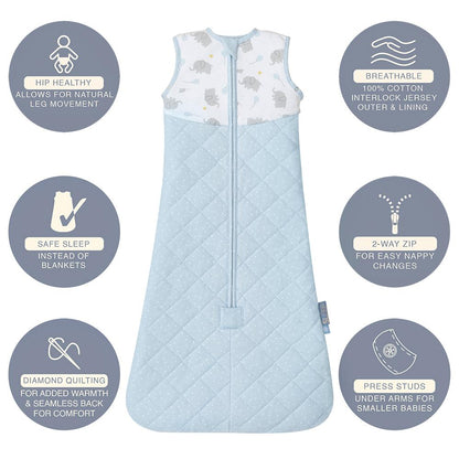 Living Textiles Smart Sleep Quilted Sleeping Bag 2.5TOG Mason Elephant - Clearance