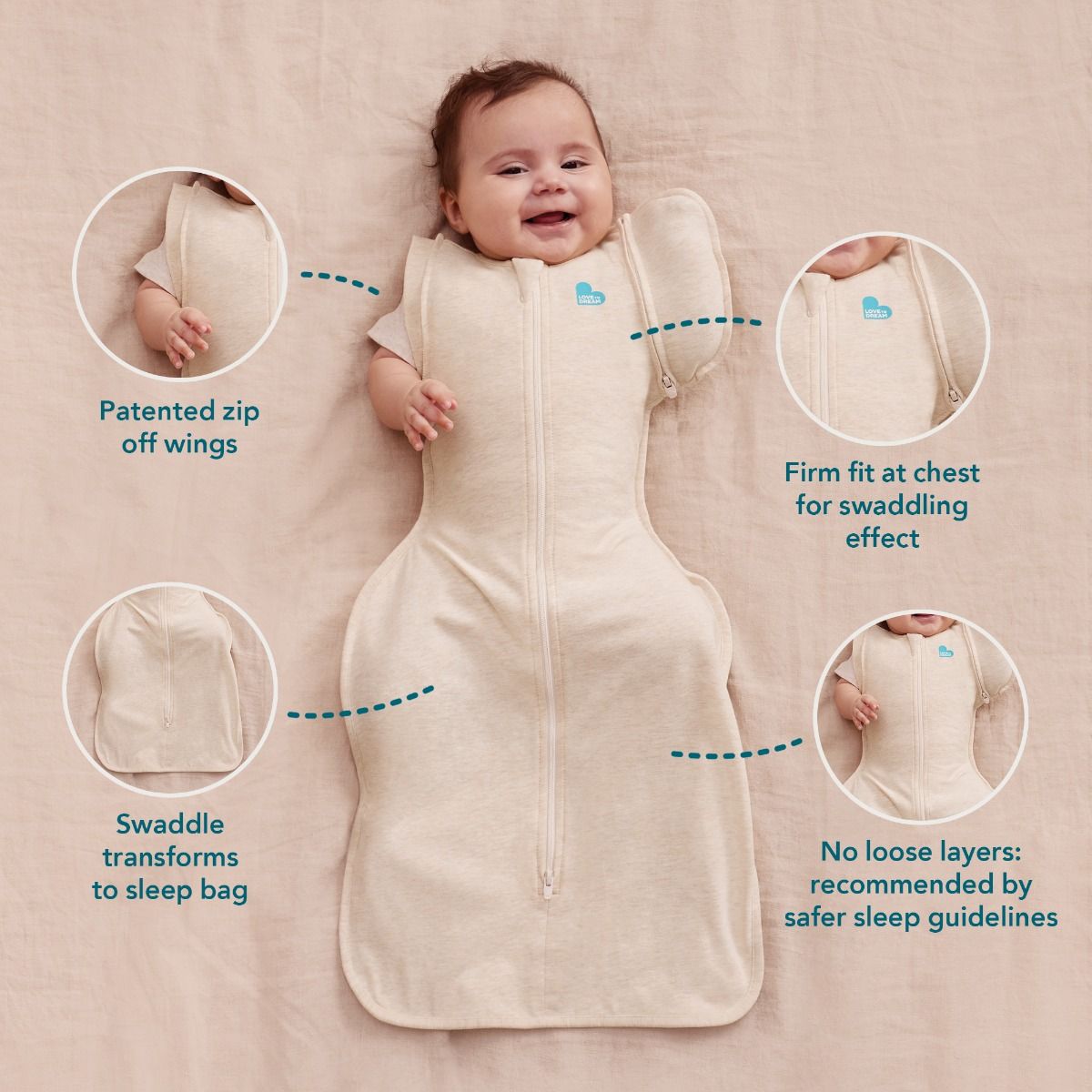 Love To Dream Swaddle Up™ Transition Bag Organic 1.0 TOG - Cream