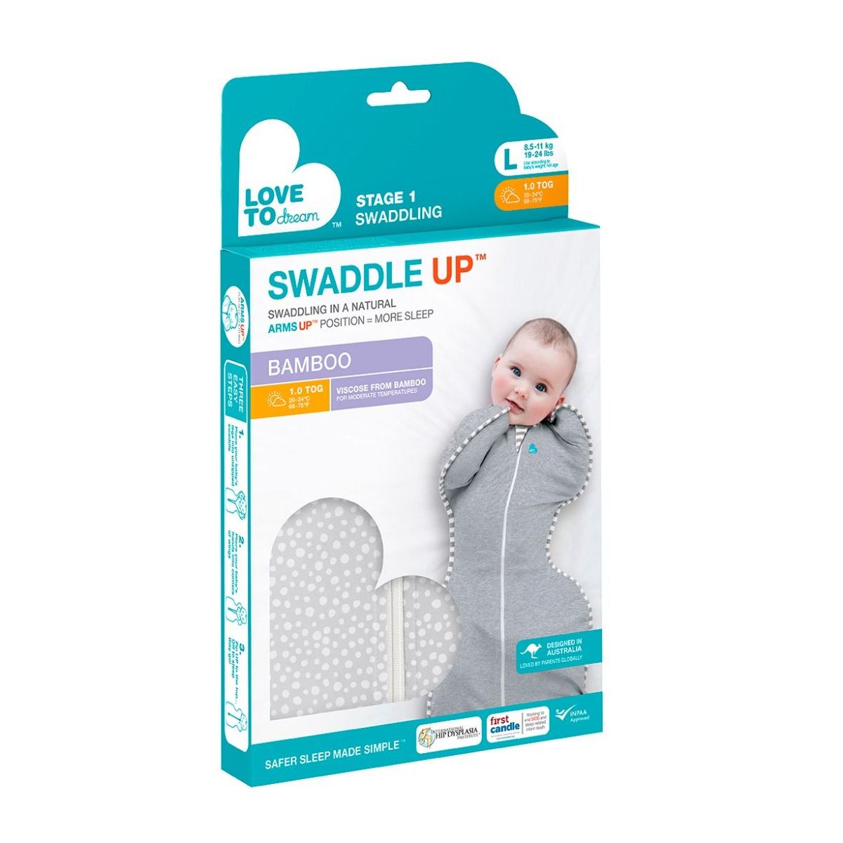 Love To Dream Swaddle Up Original Bamboo Grey Dot