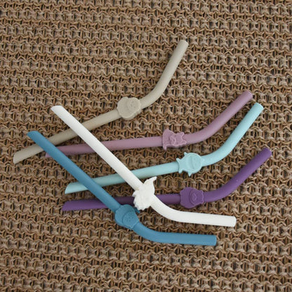 Melii Luxe Silicone Animal Straws with Cleaning Brush
