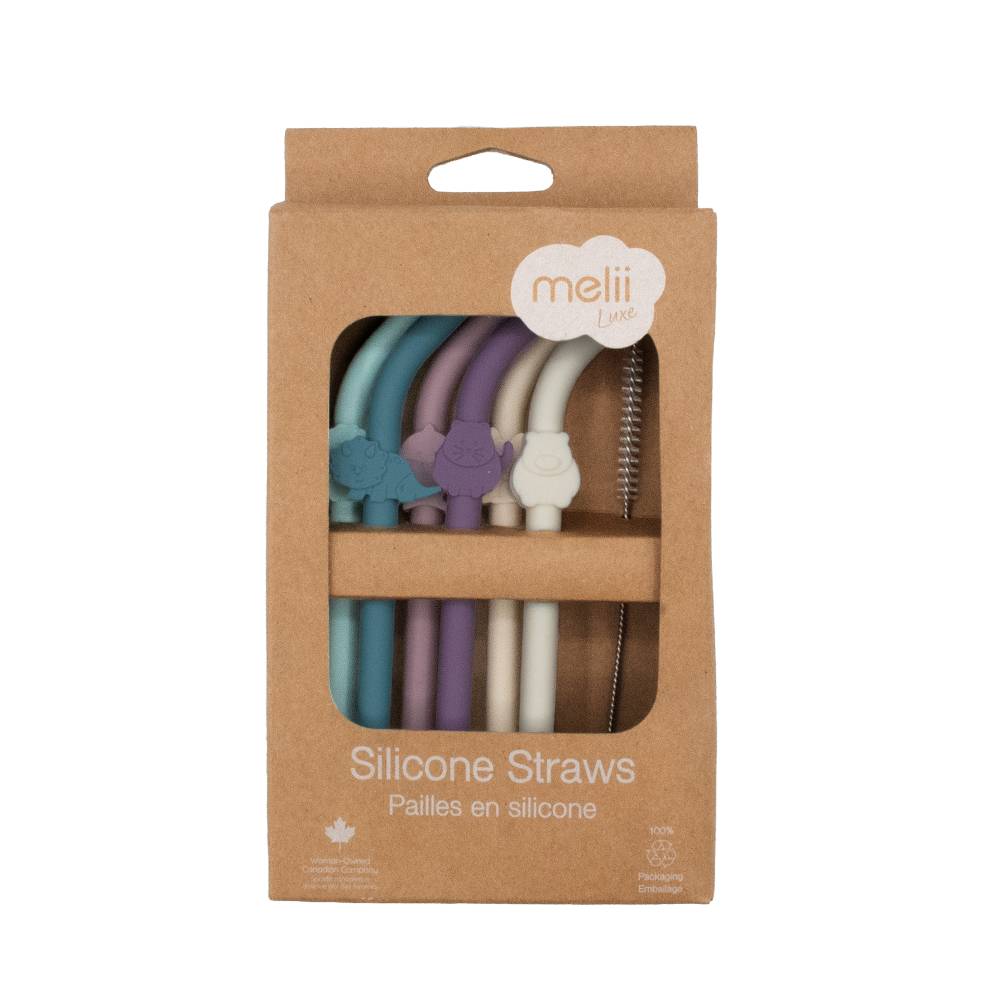Melii Luxe Silicone Animal Straws with Cleaning Brush