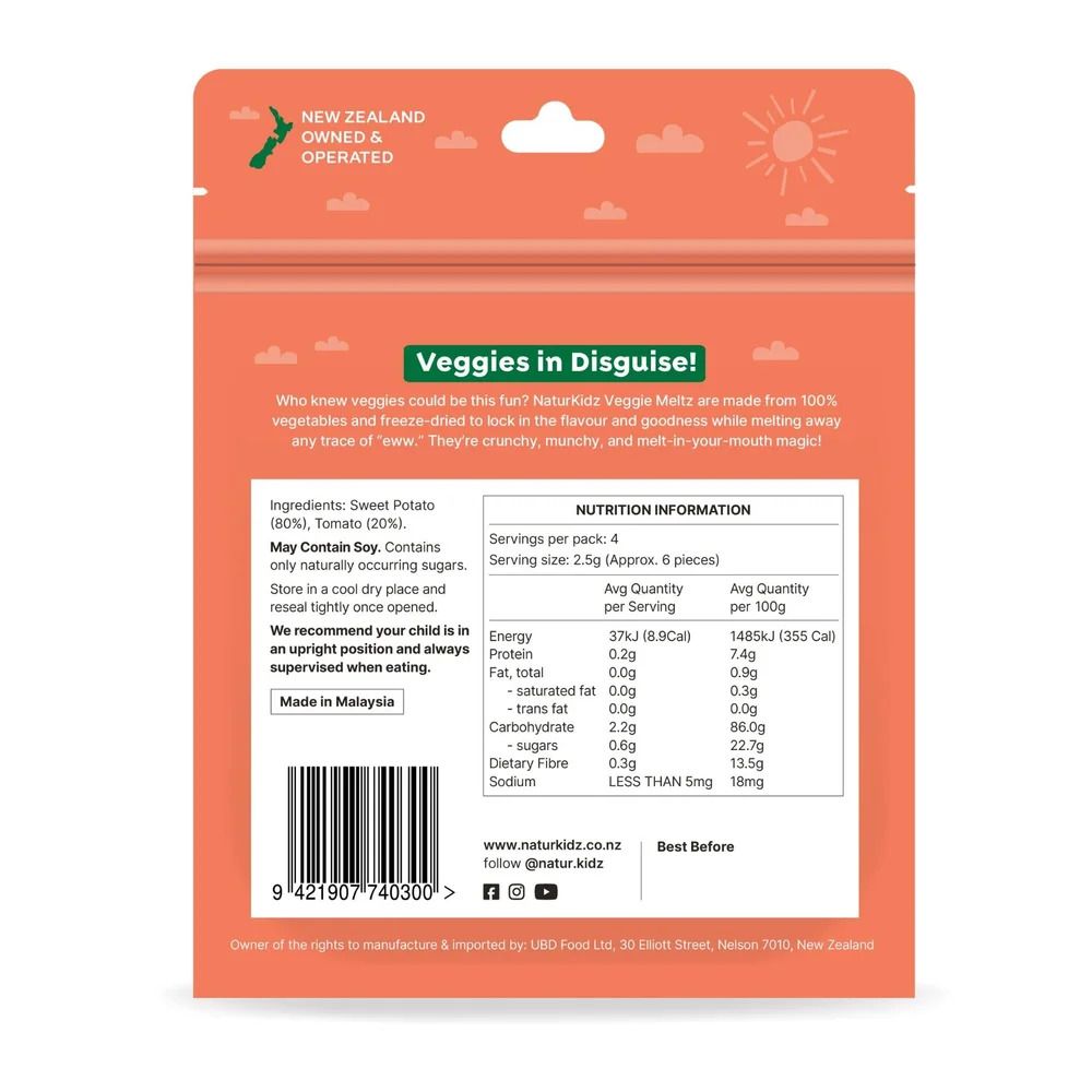 NaturKidz Sweet Potato & Tomato Veggie Meltz - 10g